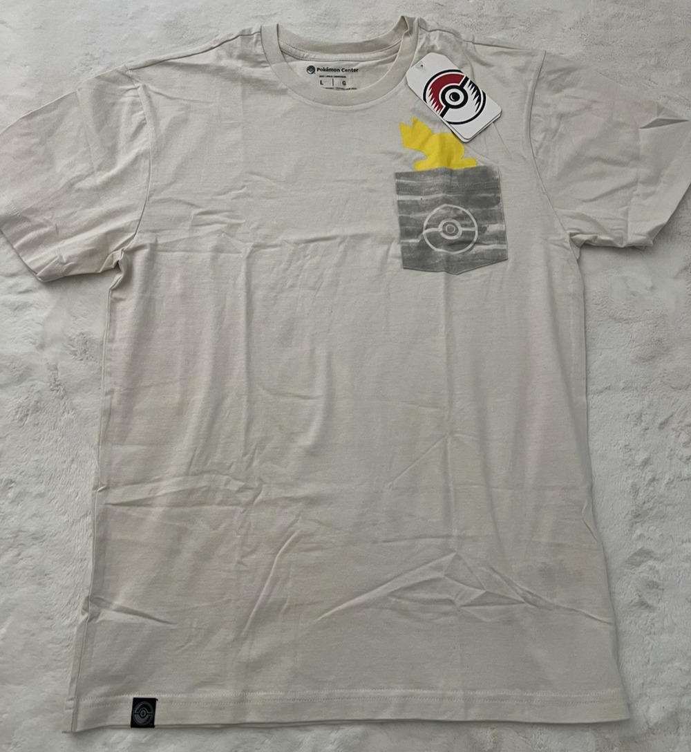 Pokemon Center Pikachu Graphic T Shirt Adult Large Cream Short Sleeve Tee NWT
